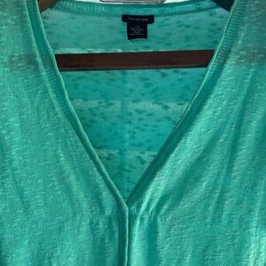 Calvin Klein Turquoise Button-Up sweater large‎